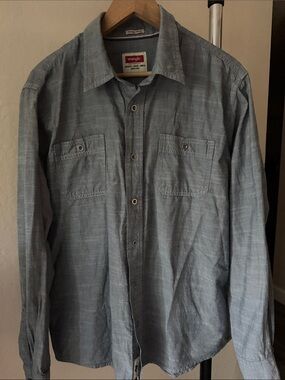 Wrangler Gray Long-Sleeve Western Button-Up Chambray Dual Pocket Size XL